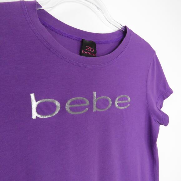 Y2K BEBE Purple Graphic Logo Tee Crewneck T-Shirt Vintage Large - Picture 2 of 7